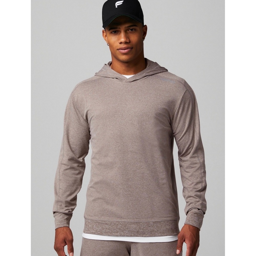 Fabletics Mens Training Hoodie Heathered Brown‎ Performance Pullover Size Small